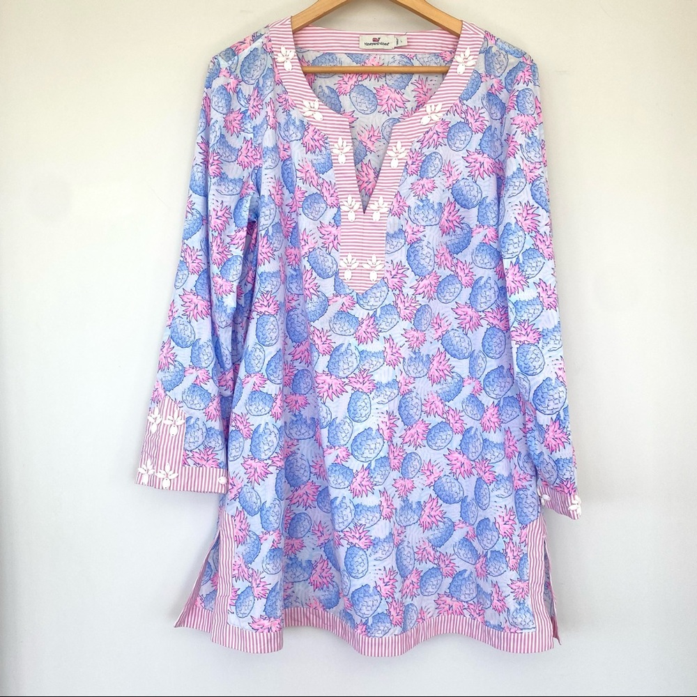Vineyard Vines Pineapple Print Embellished Tunic Cover Up